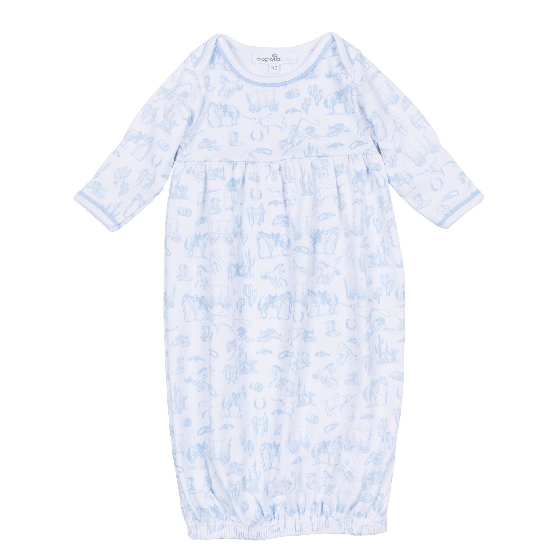 Wild West Toile Gathered Gown - Light Blue - Magnolia BabyGown