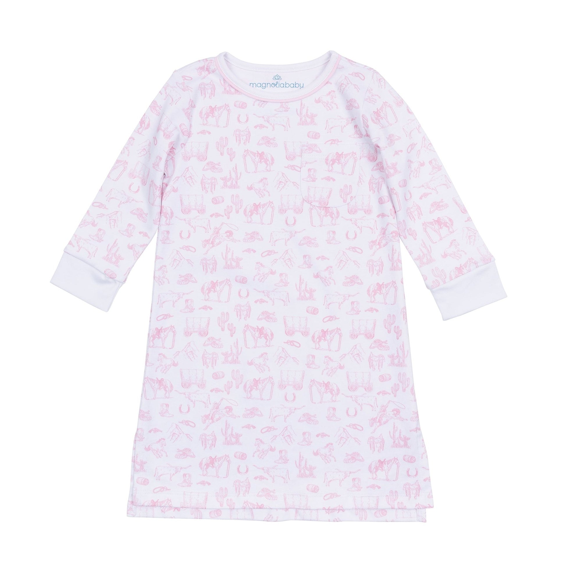 Wild West Toile Long Sleeve Nightdress - Pink - Magnolia BabyNightdress