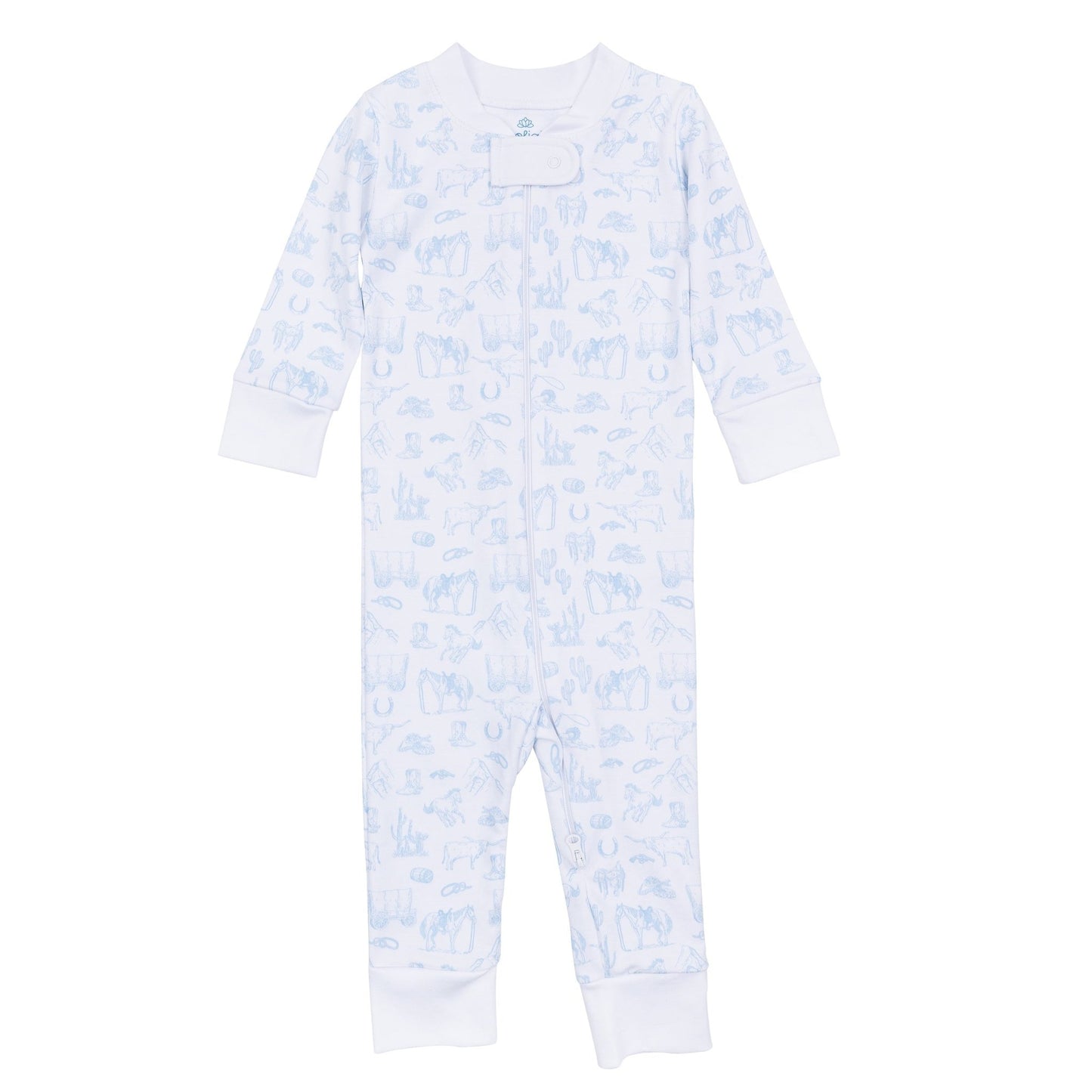 Wild West Toile Zip Pajamas - Light Blue - Magnolia BabyZipper Pajamas