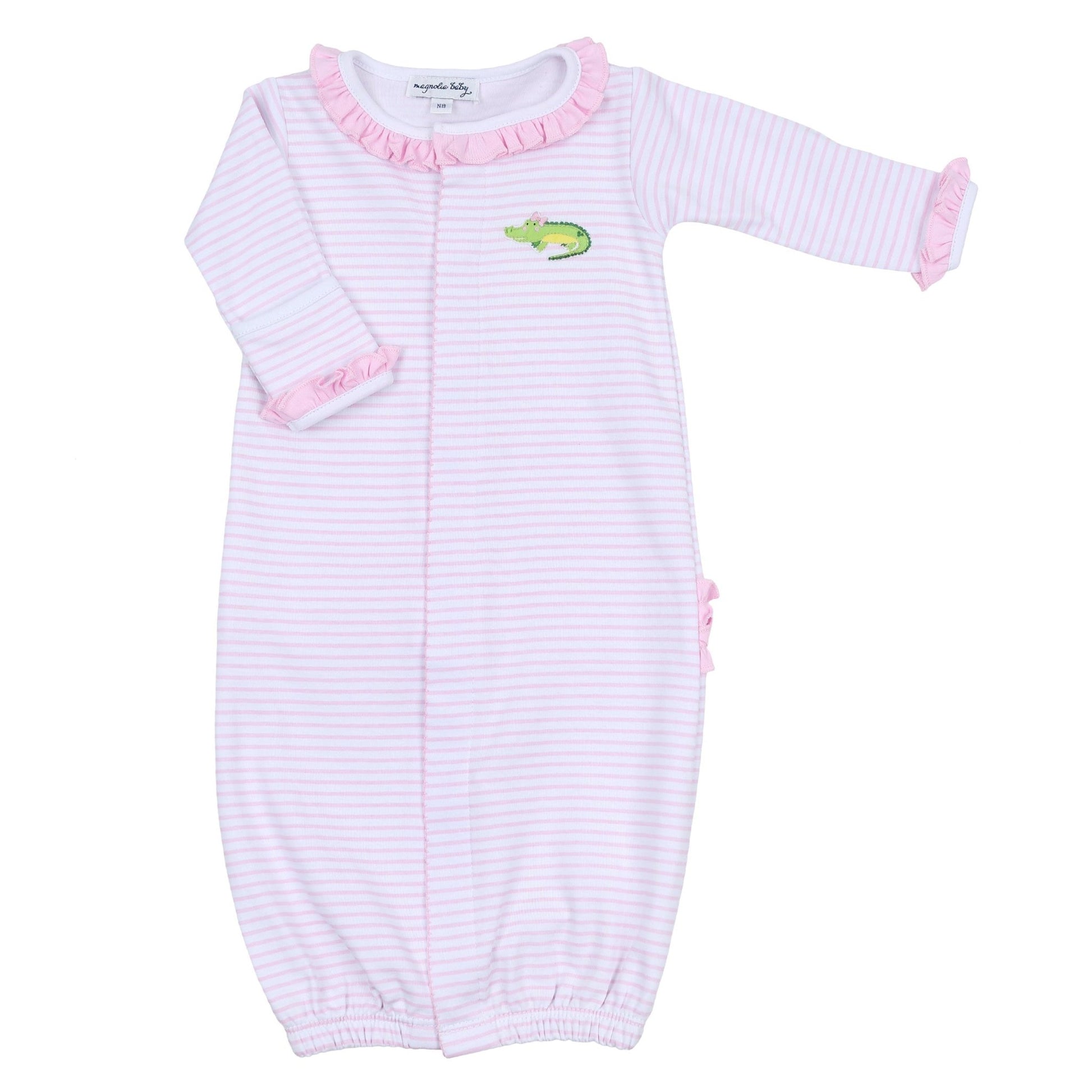 Alligator Friends Pink Embroidered Ruffle Converter - Magnolia BabyConverter Gown