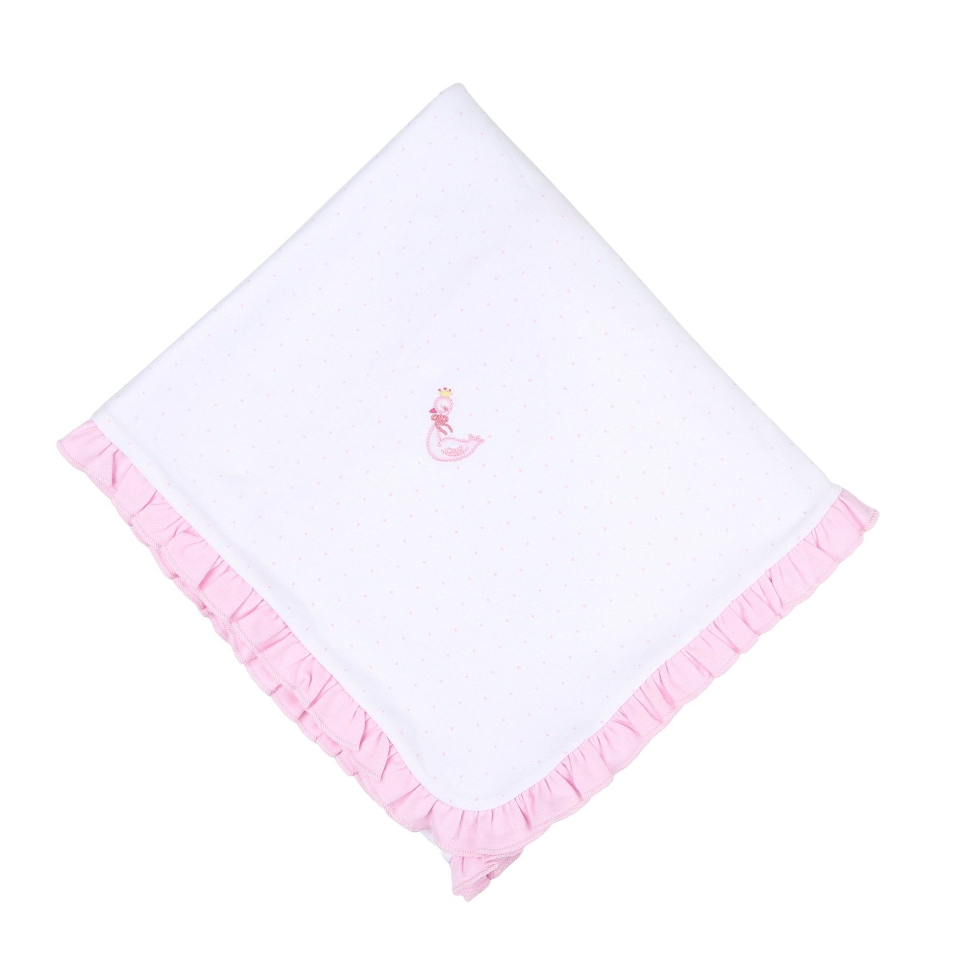 Princess Swan Pink Embroidered Ruffle Receiving Blanket - Magnolia BabyReceiving Blanket