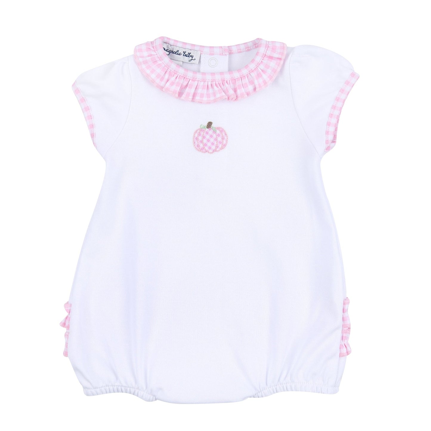 Sweet Pumpkin Pink Embroidered Ruffle Short Sleeve Bubble - Magnolia BabyBubble