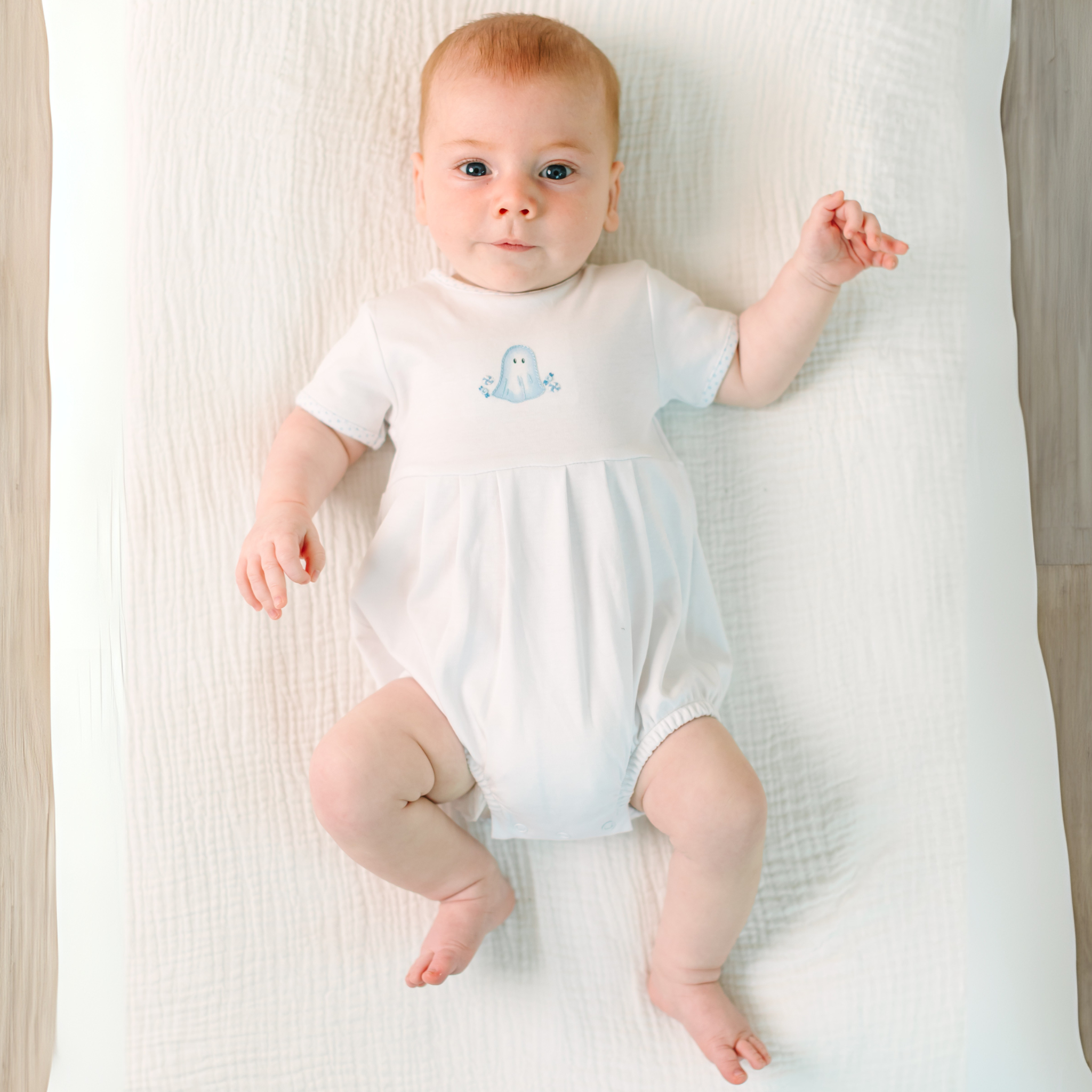 My Little Boo Embroidered Short Sleeve Bubble - Light Blue