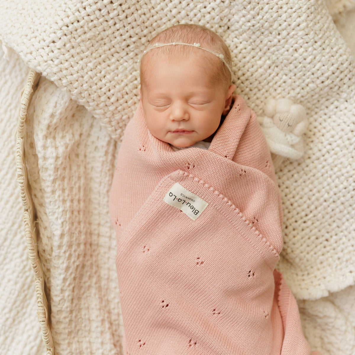 Bleu La La_100% Organic Cotton Pointelle Swaddle Receiving Baby Blanket: Ballet Slipper_4