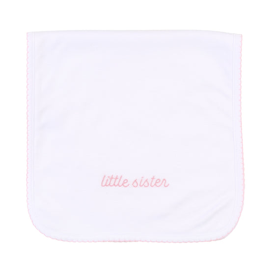 Brother and Sister Pink Embroidered Burp Cloth