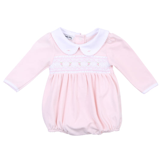 Fiona and Phillip Pink Smocked Collared Long Sleeve Girl Bubble