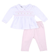  Fiona and Phillip Pink Smocked Collared Girl Toddler 2pc Pant Set