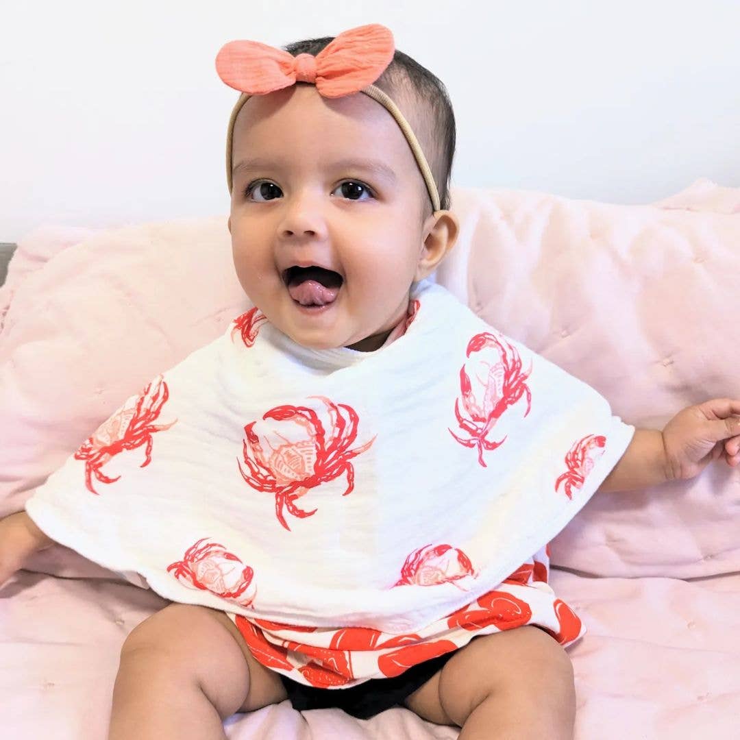 Baby Girl Burp Cloth and Bib (2 in 1) -  Pink Crab