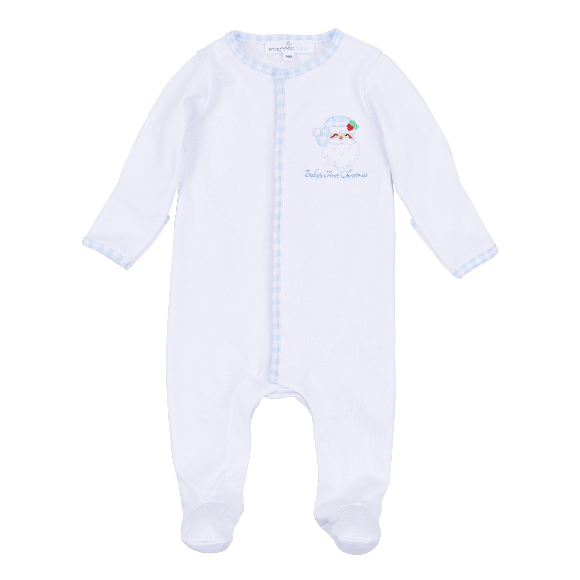 Sweet St Nick Applique Baby's First Christmas Footie - Light Blue - Magnolia Baby Boy