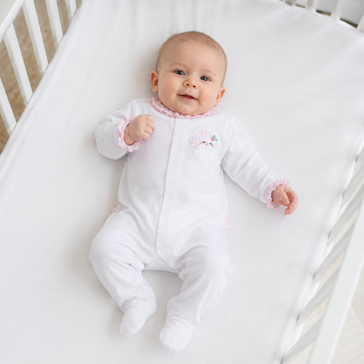 Sweet St Nick Applique Ruffle Footie - Pink