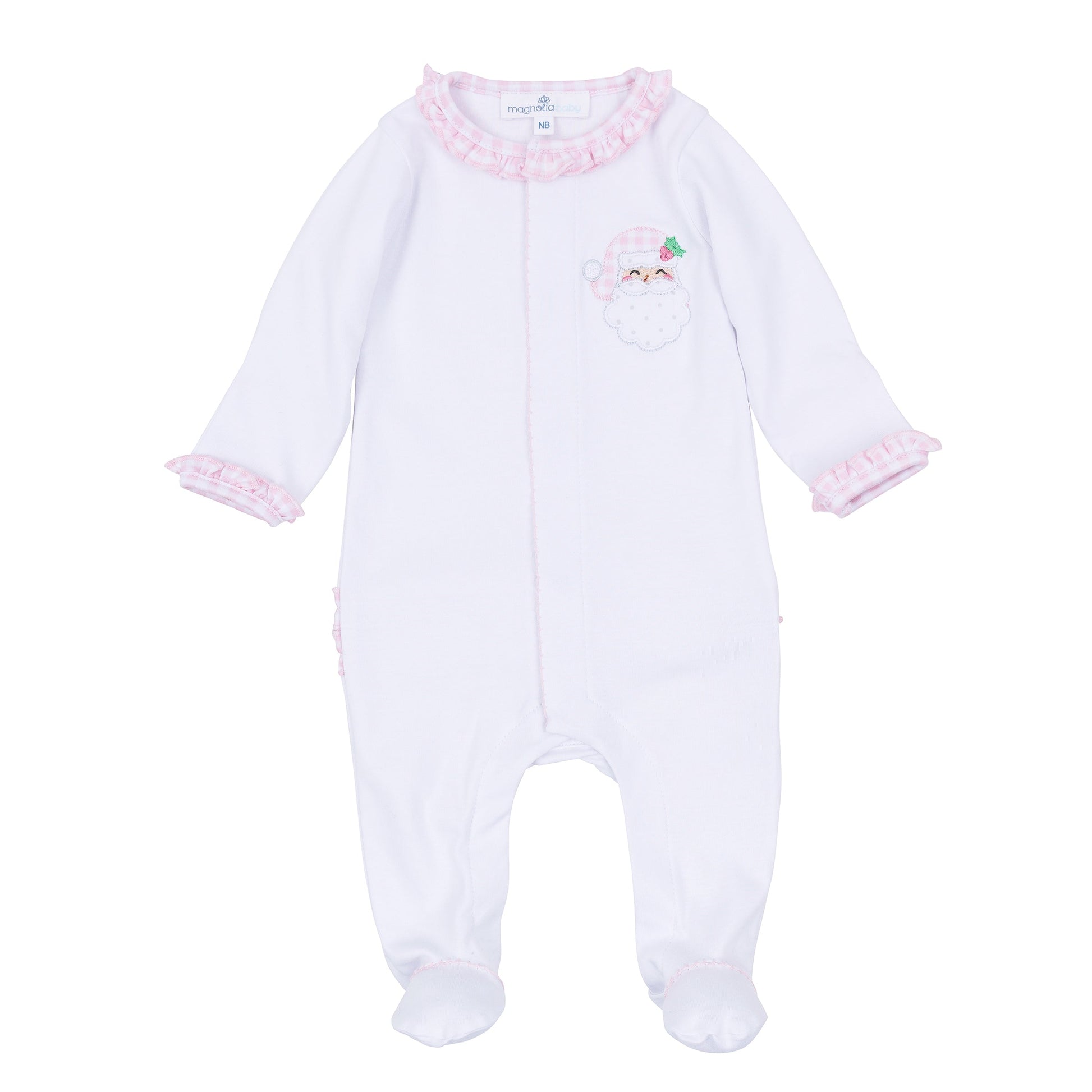 Sweet St Nick Applique Ruffle Footie - Pink - Magnolia Baby Girl