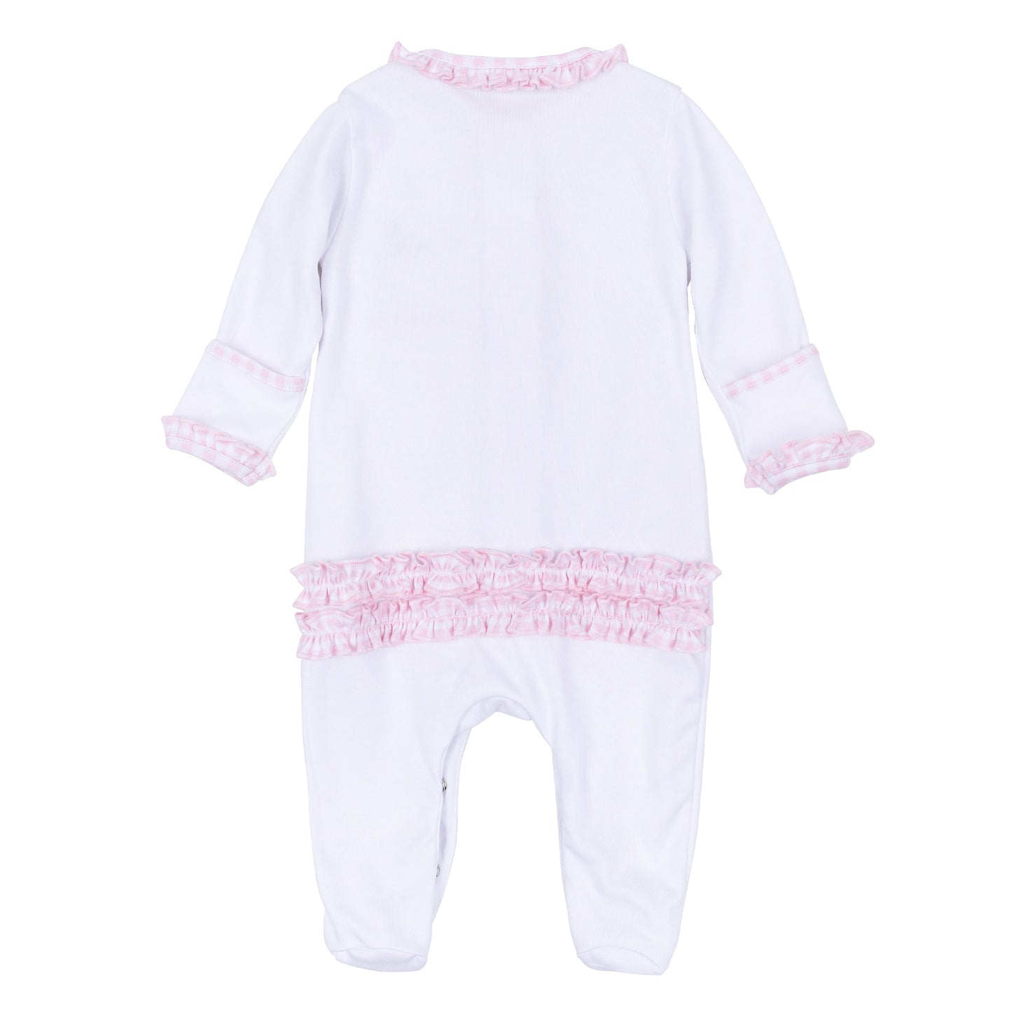Sweet St Nick Applique Baby's First Christmas Ruffle Footie - Pink - Magnolia Baby Girl