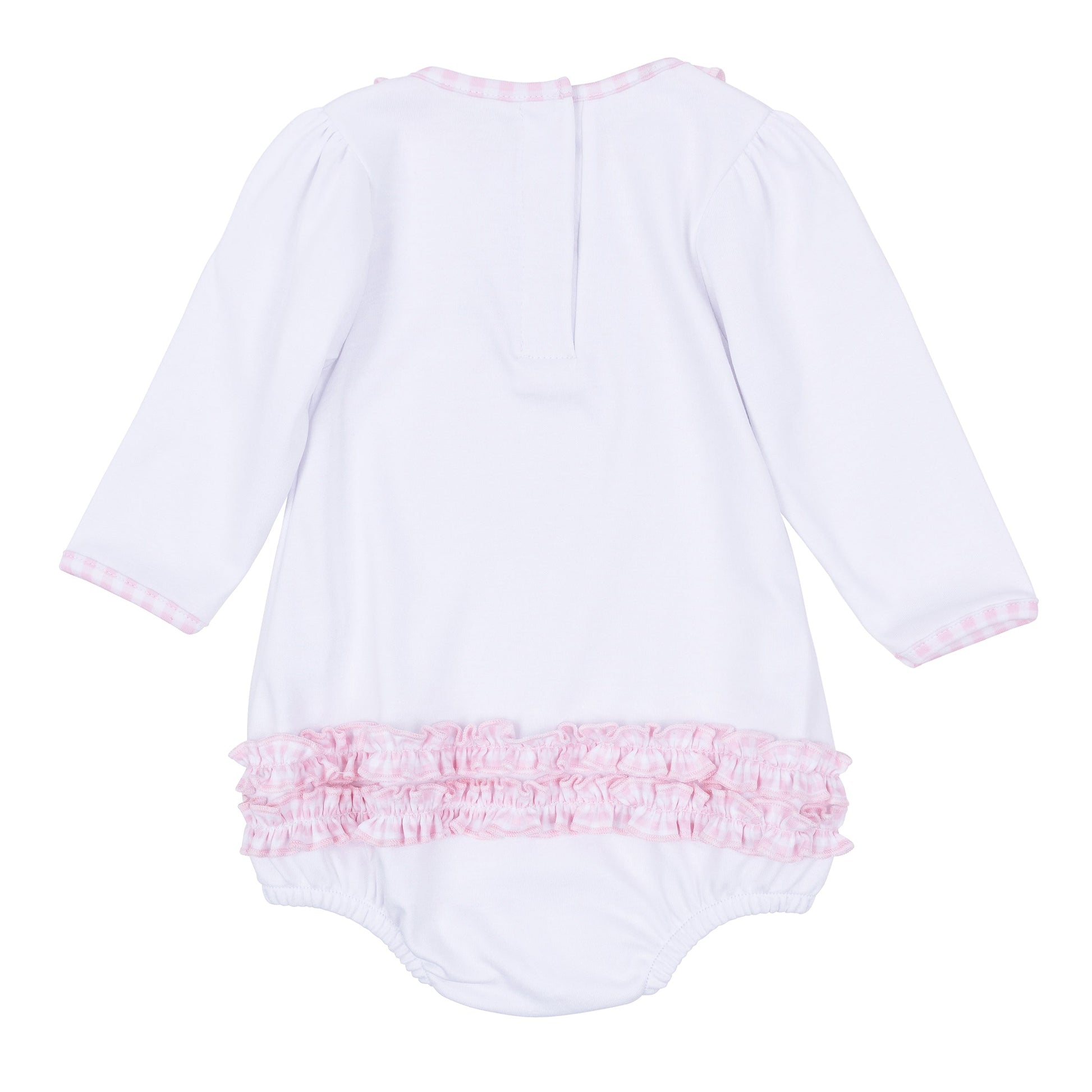 Sweet St Nick Applique Ruffle Long Sleeve Bubble - Pink - Magnolia Baby Girl