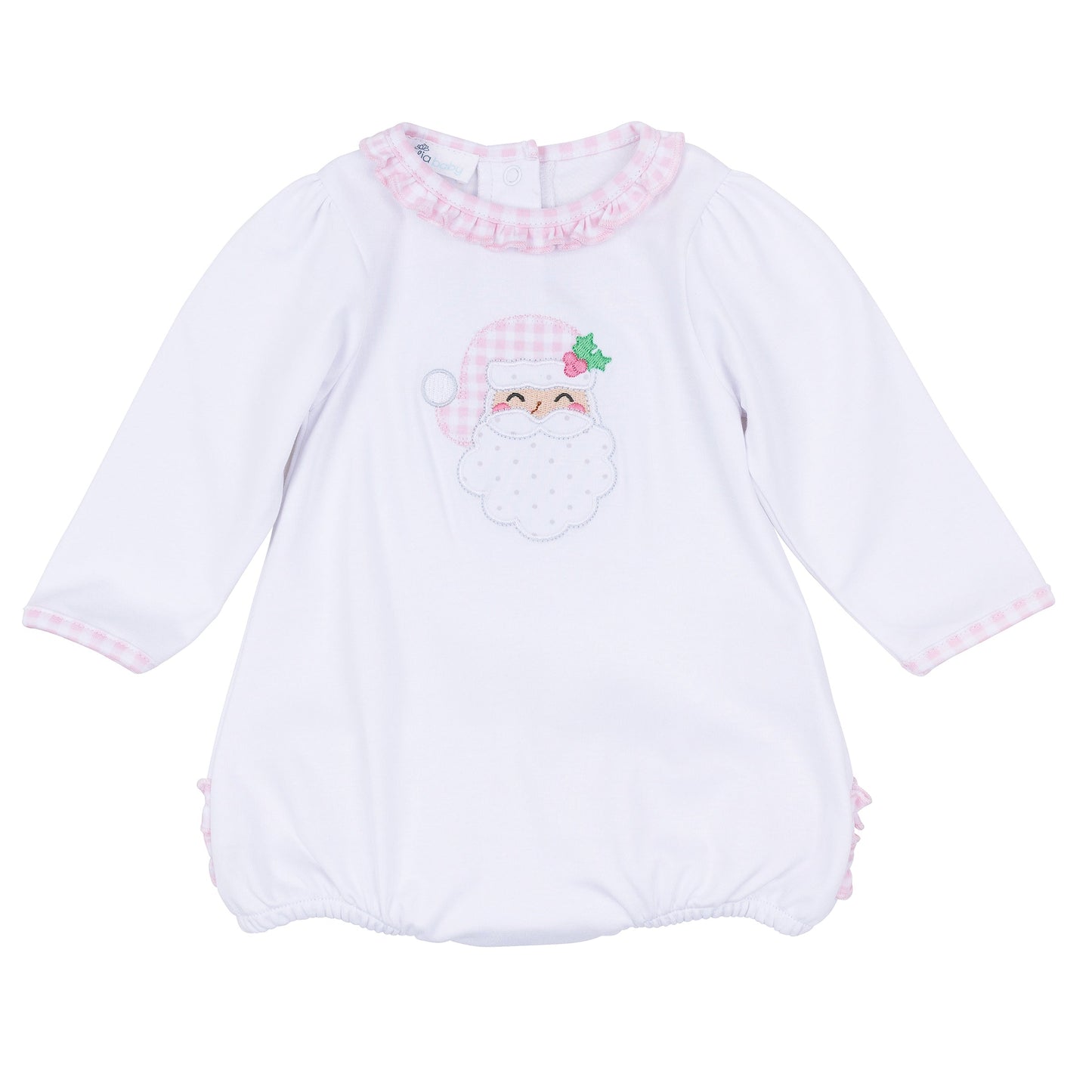 Sweet St Nick Applique Ruffle Long Sleeve Bubble - Pink - Magnolia Baby Girl