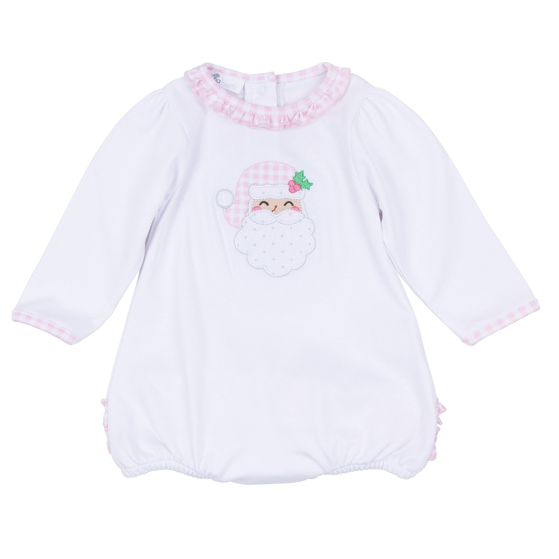 Sweet St Nick Applique Ruffle Long Sleeve Bubble - Pink - Magnolia Baby Girl