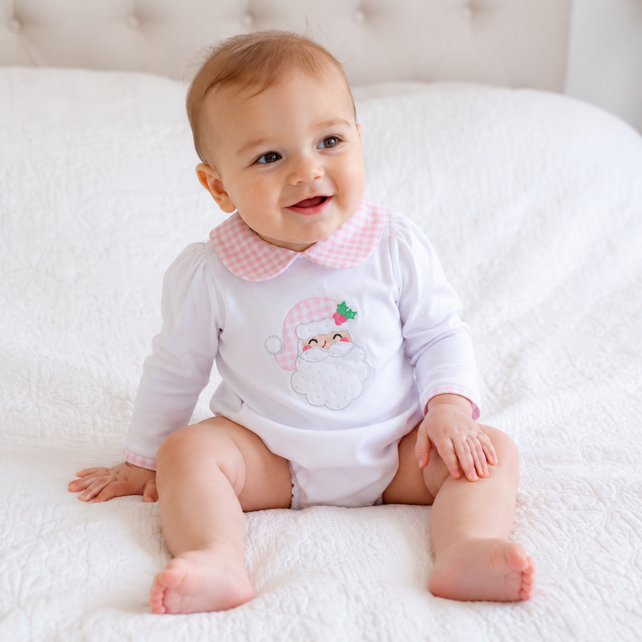 Sweet St Nick Applique Collared Bubble - Pink