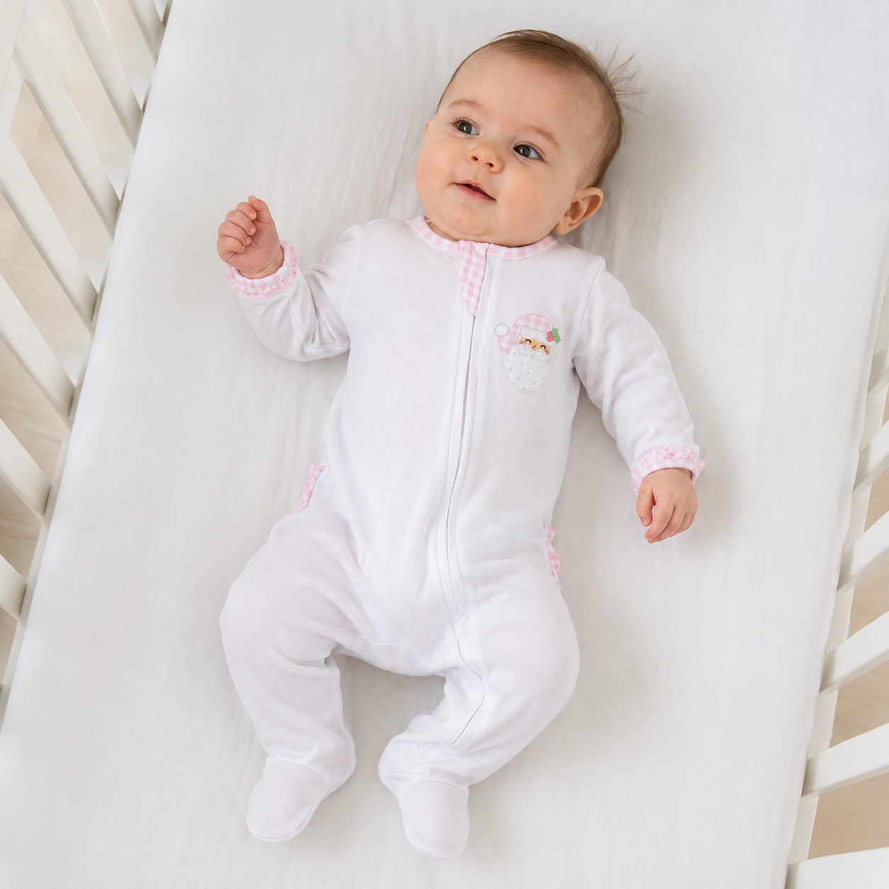 Sweet St Nick Applique Ruffle Zip Footie - Pink