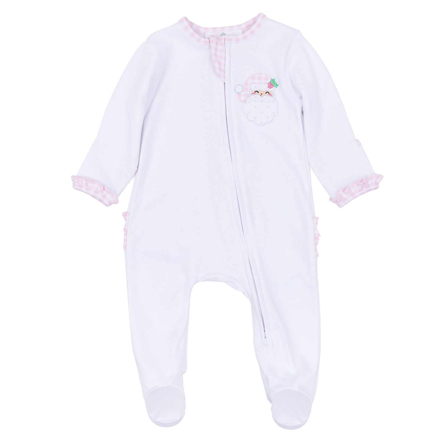 Sweet St Nick Applique Ruffle Zip Footie - Pink