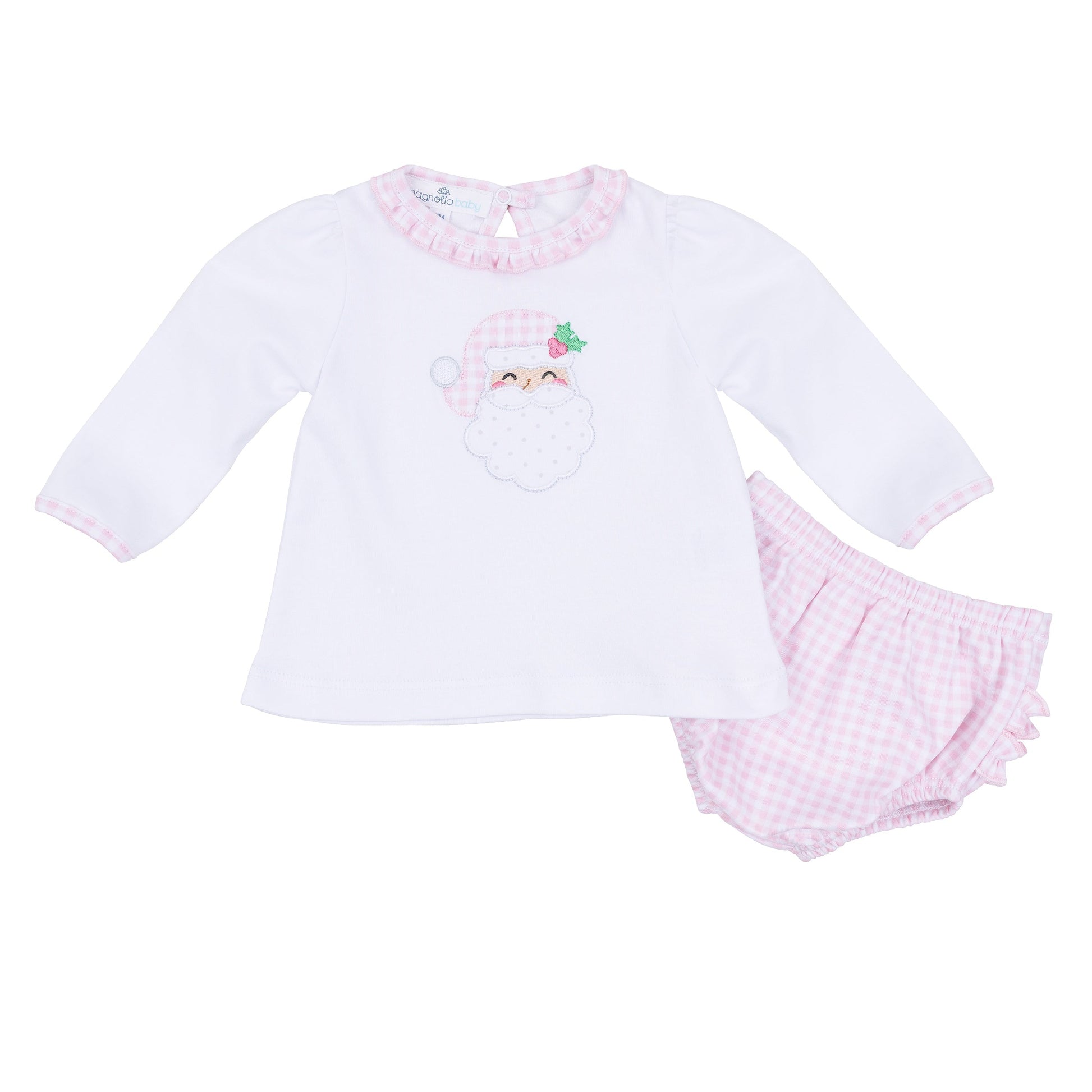 Sweet St Nick Applique Ruffle Diaper Cover Set - Pink - Magnolia Baby Girl