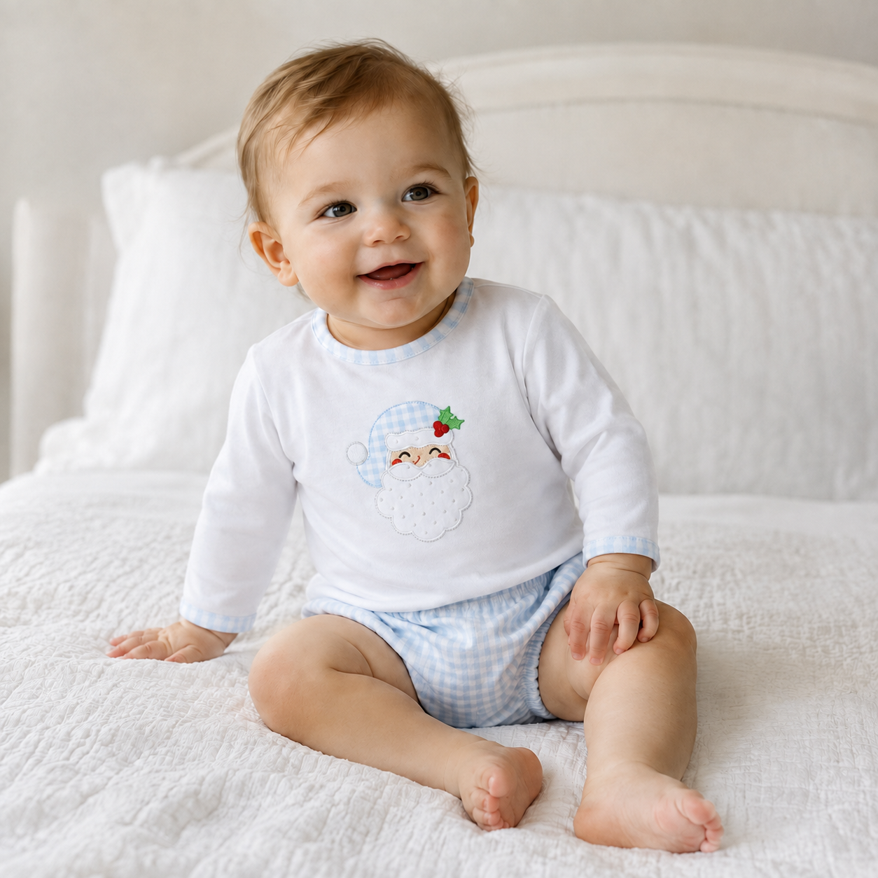 Sweet St Nick Applique Diaper Cover Set - Light Blue