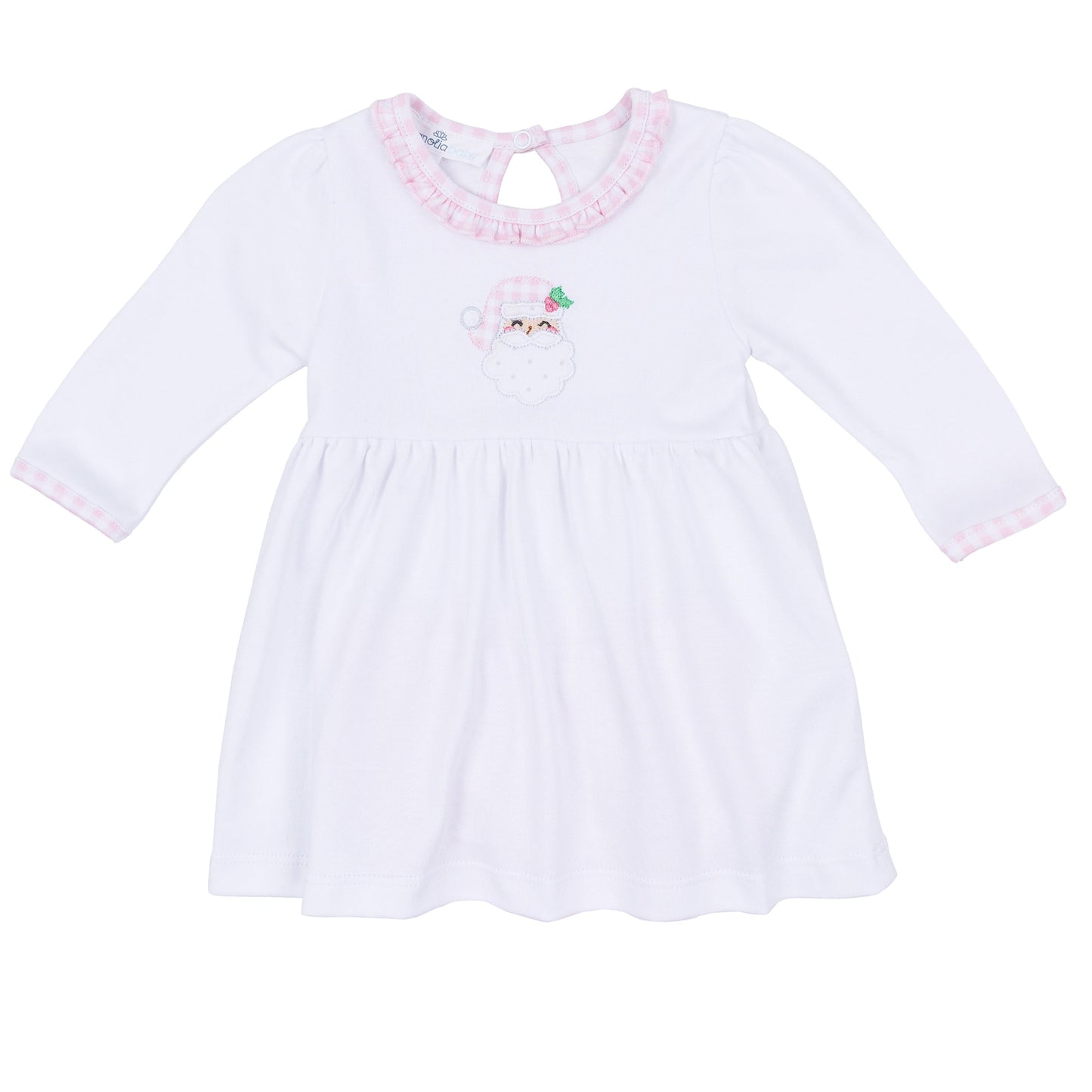 Sweet St Nick Applique Ruffle Long Sleeve Dress - Pink - Magnolia Baby Girl