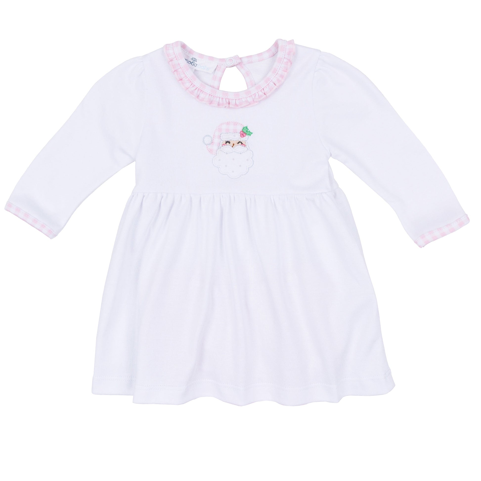 Sweet St Nick Applique Ruffle Long Sleeve Dress - Pink - Magnolia Baby Girl