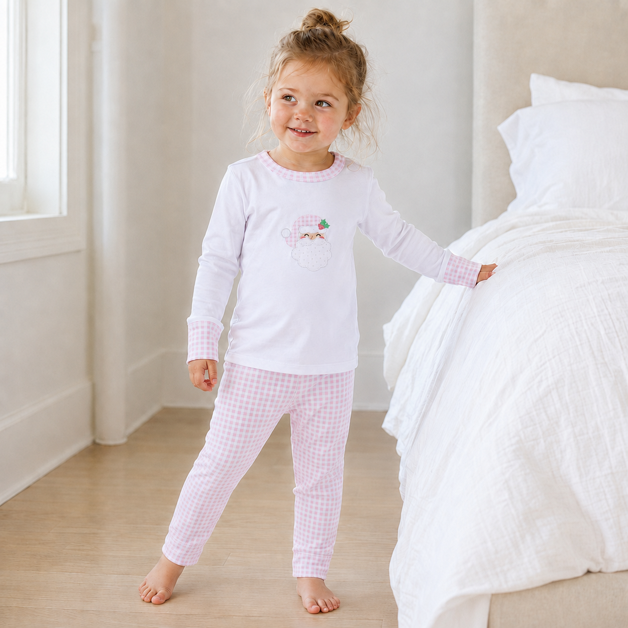 Sweet St. Nick Applique Long Pajamas - Pink