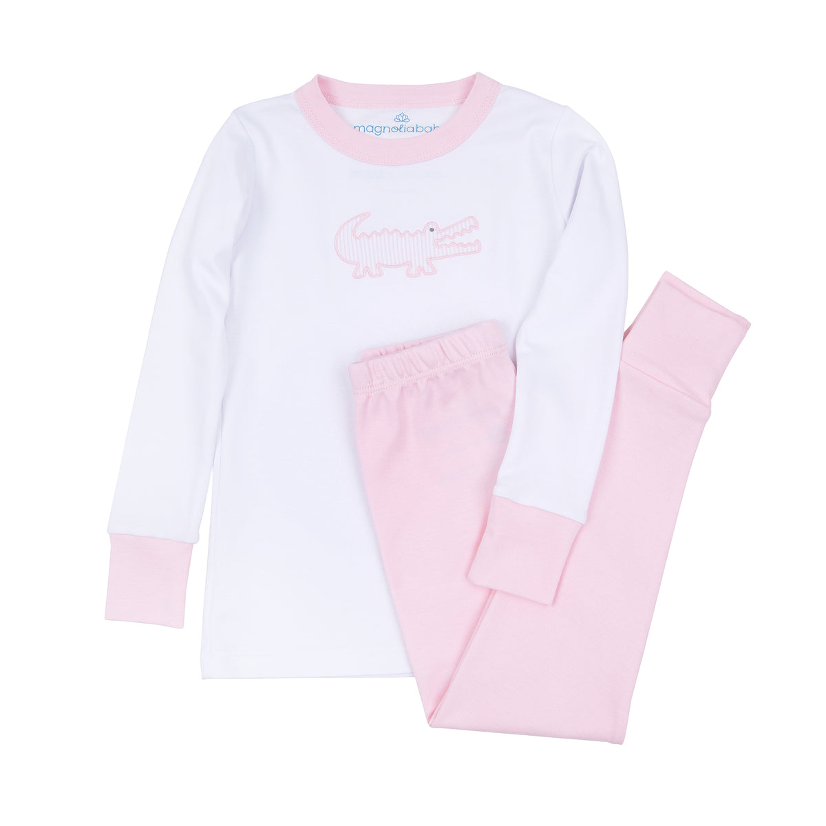 Gator Applique Long Pajamas - Pink