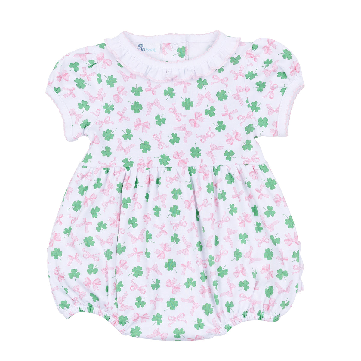 Sweet Clover Print Ruffle Short Sleeve Bubble - Magnolia Baby Girl
