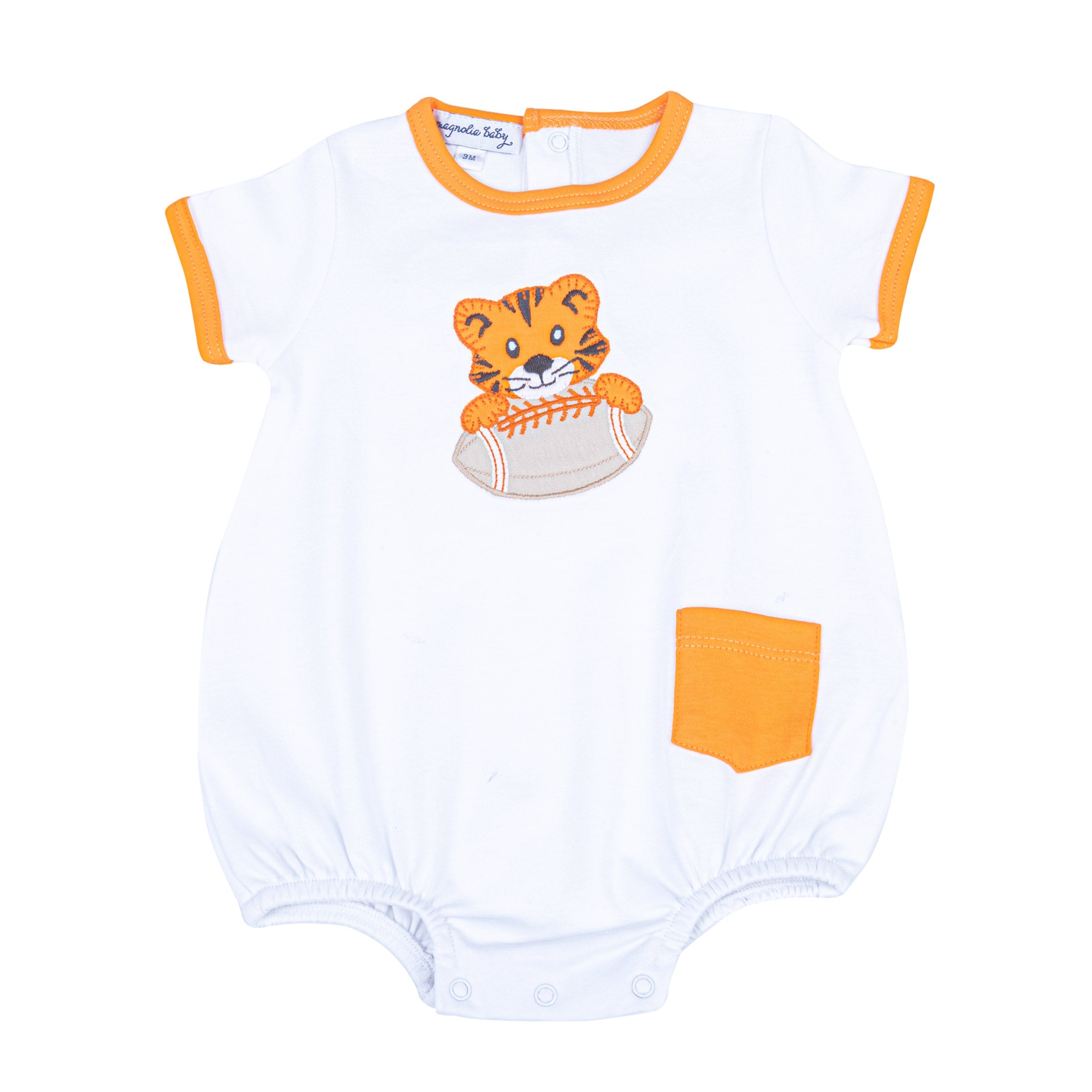 Tiger Pride Applique Boy Bubble - Orange