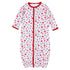 Printed baby converter gown with red trim and allover bulldog football print featuring helmets, jerseys, foam fingers, and pom-poms.