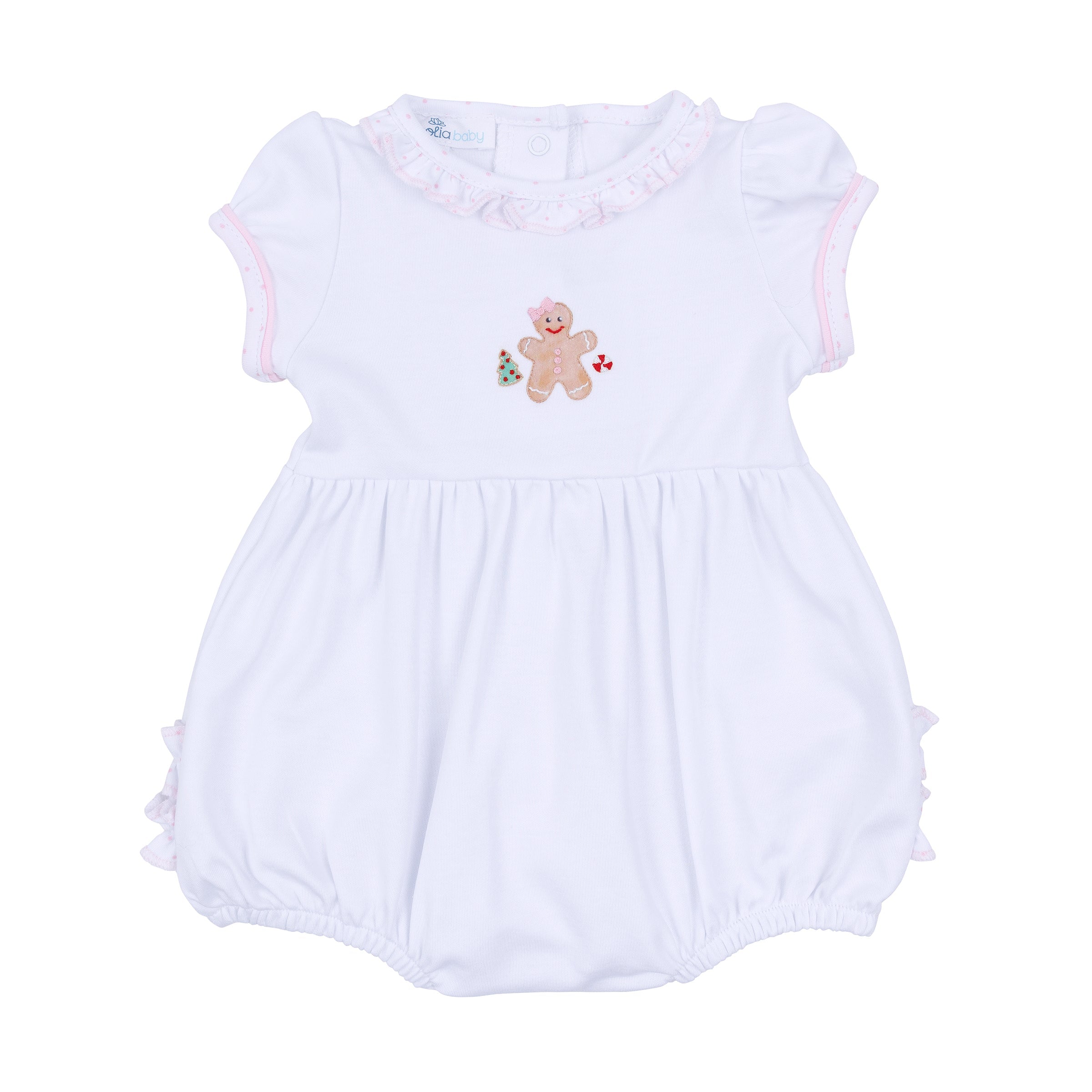 Frosted Wonderland Embroidered Ruffle Short Sleeve Bubble - Pink - Magnolia Baby Girl