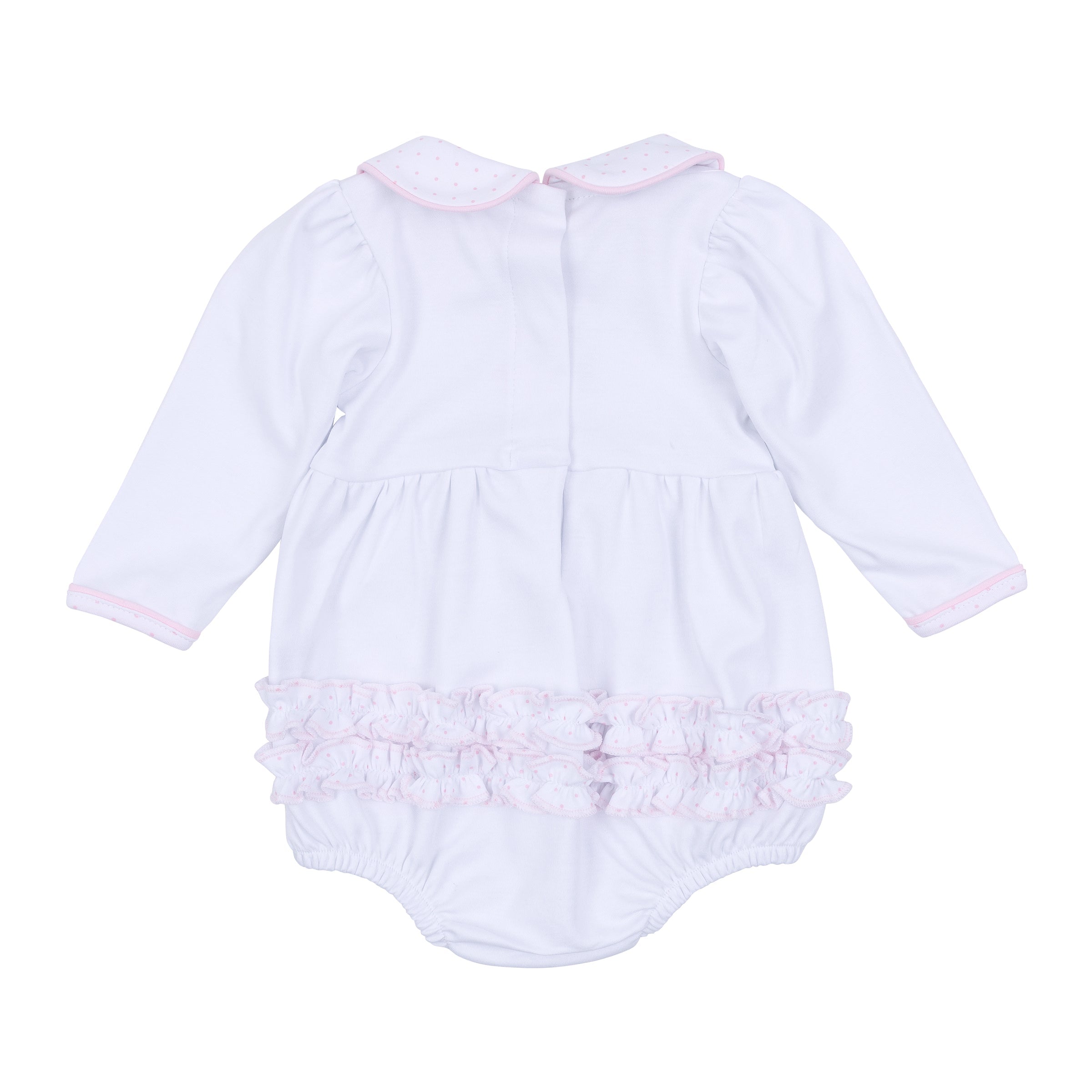 Frosted Wonderland Collared Ruffle Long Sleeve Bubble - Pink - Magnolia Baby Girl