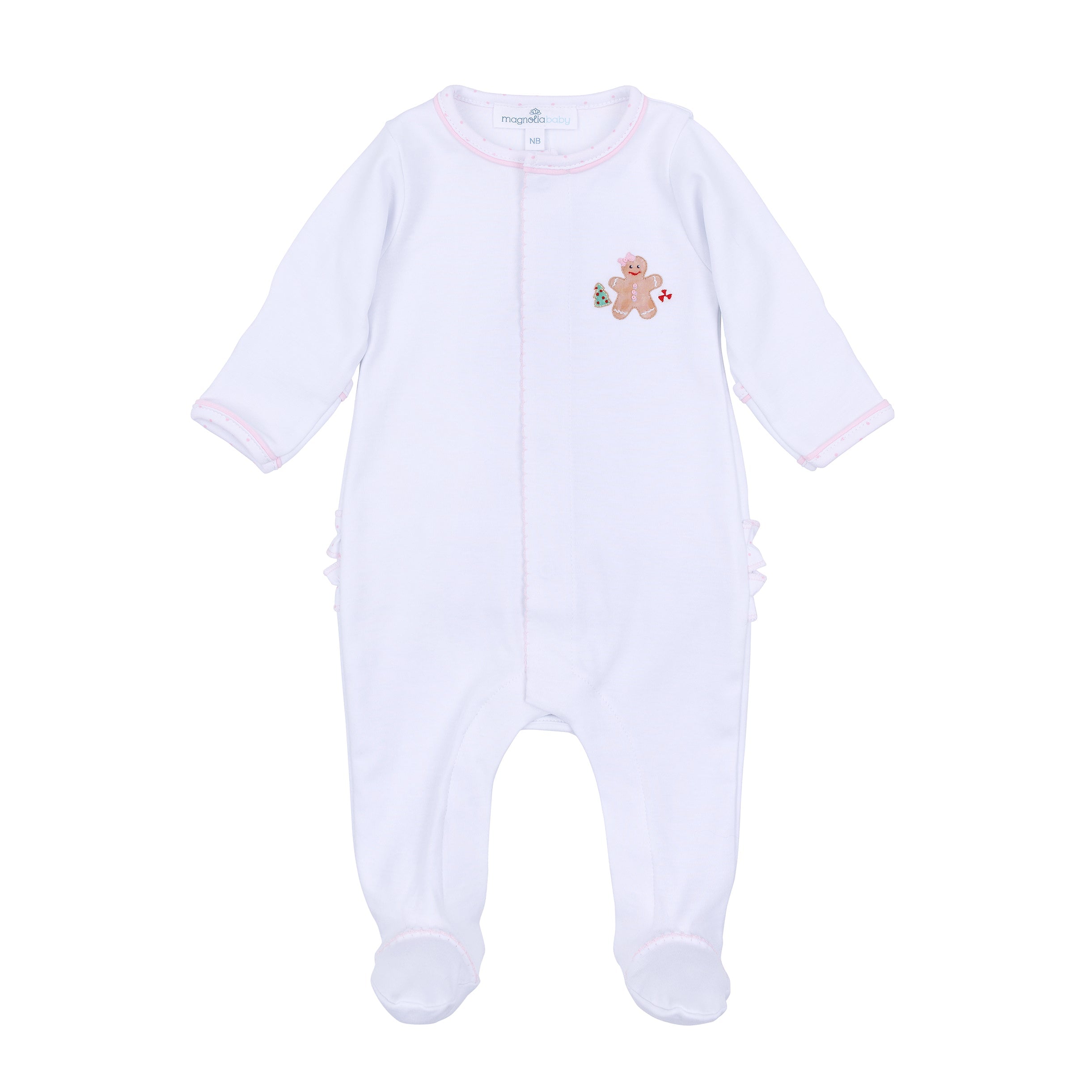 Frosted Wonderland Embroidered Ruffle Footie - Pink - Magnolia Baby Girl