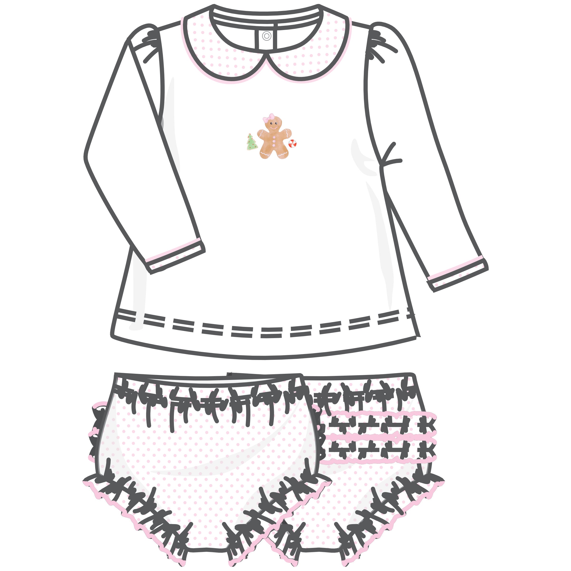 Frosted Wonderland Collared Ruffle Long Sleeve Diaper Cover Set - Pink - Magnolia Baby Girl