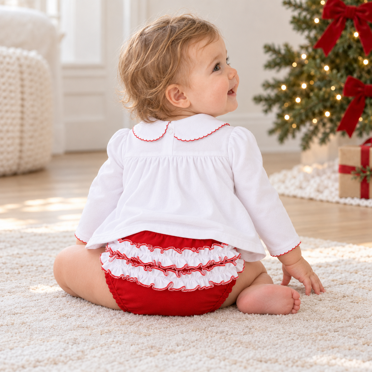 Millie Smocked Ruffle Long Sleeve Diaper Cover Set