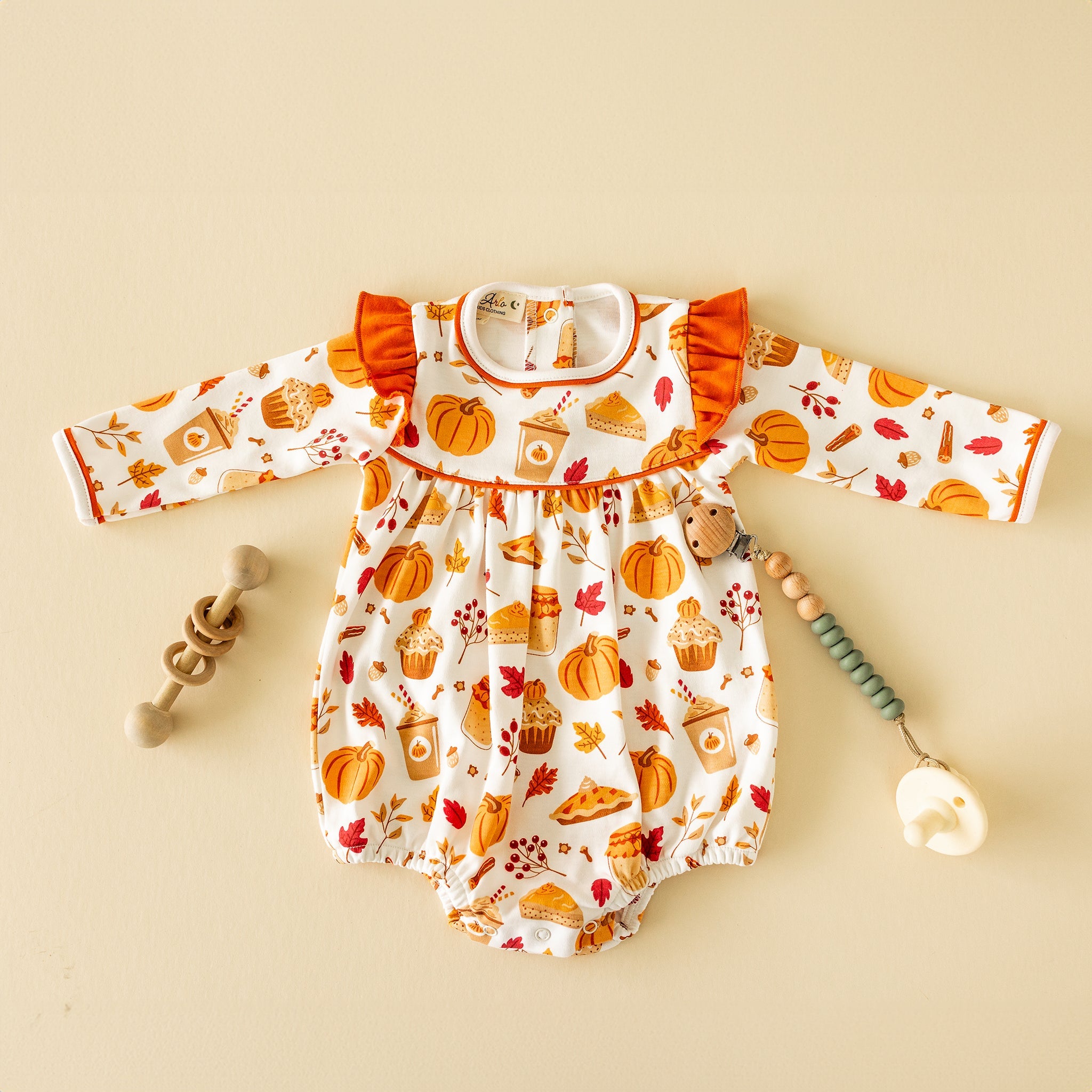 Pumpkin Spice Long Sleeve Flutters Bubble - Luna and Arlo Girl