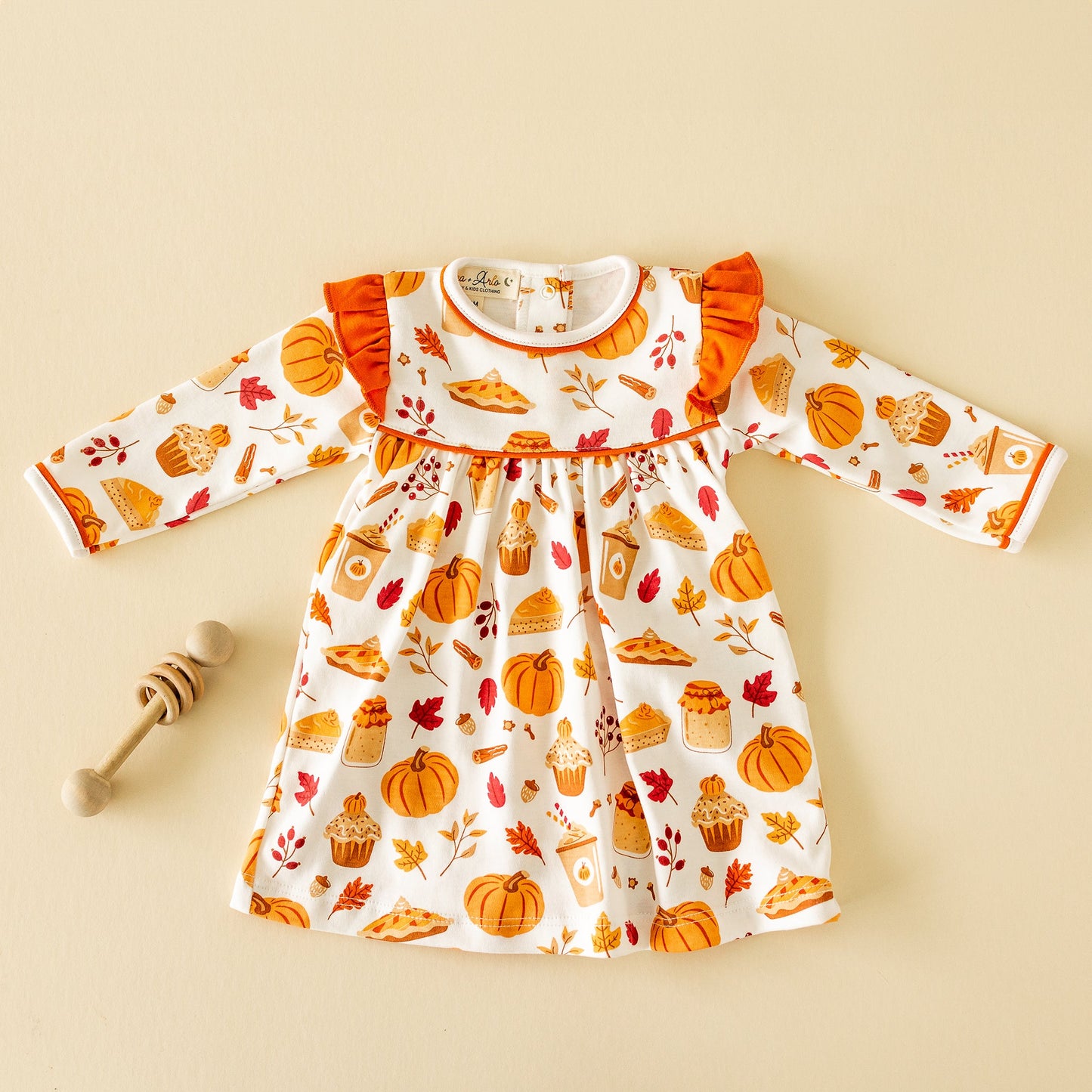 Pumpkin Spice Long Sleeve Flutters Dress - Luna and Arlo Girl