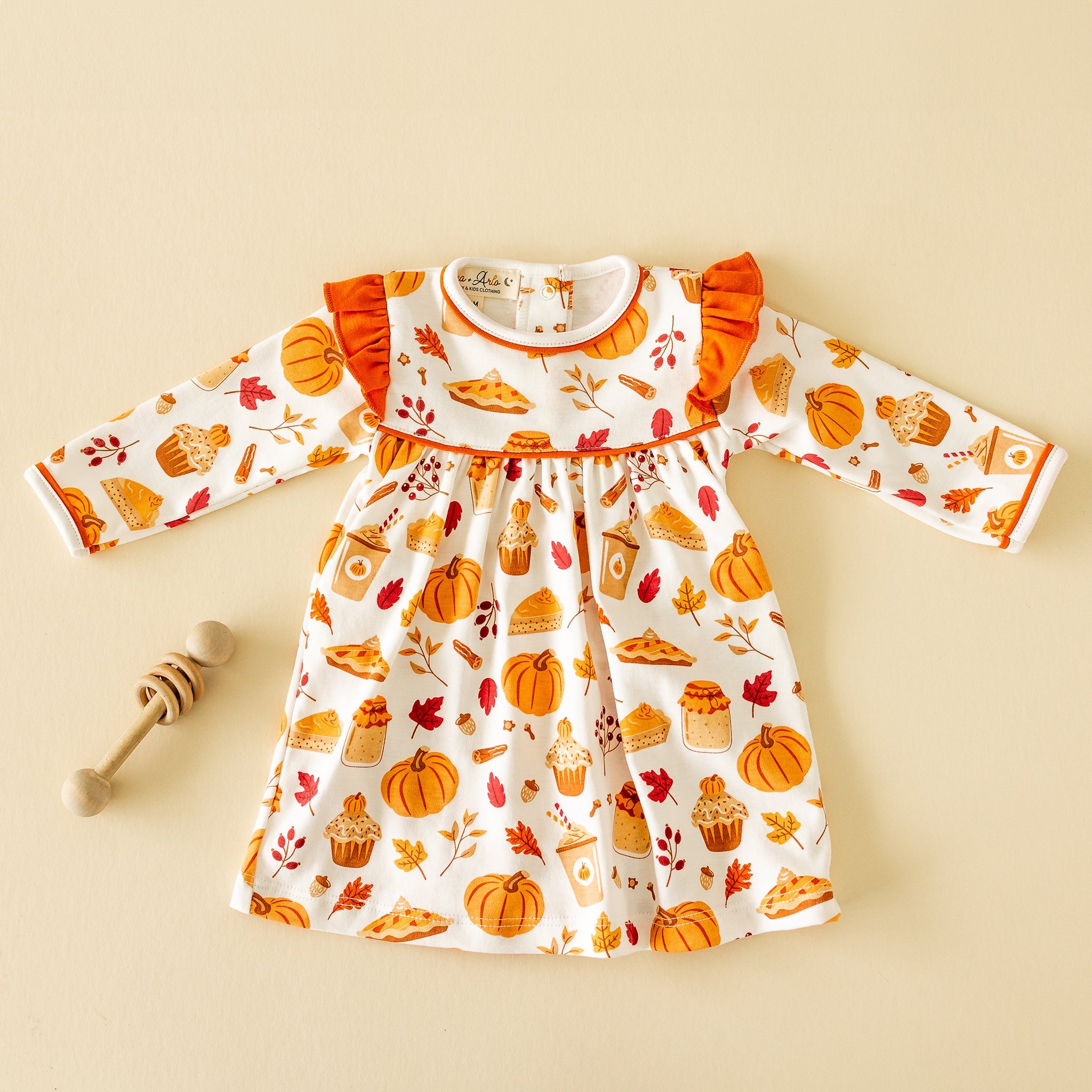 Pumpkin Spice Long Sleeve Flutters Dress - Luna and Arlo Girl
