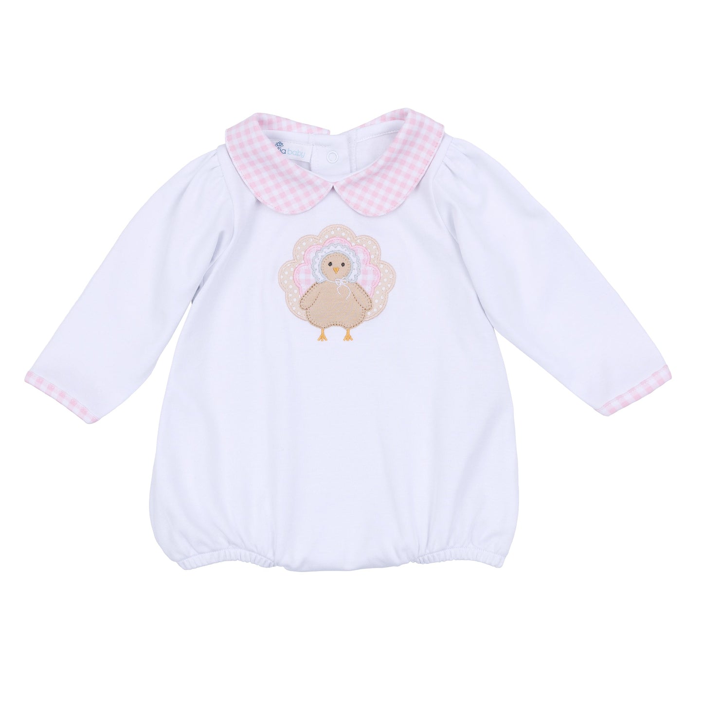 Pilgrim Pals Applique Collared Long Sleeve Bubble - Pink - Magnolia Baby Girl
