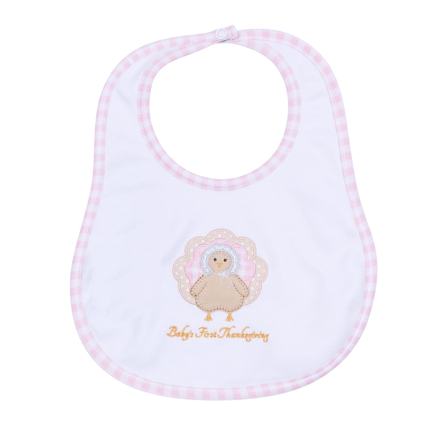 Pilgrim Pals Applique Baby's First Thanksgiving Bib - Pink Magnolia Baby Girl