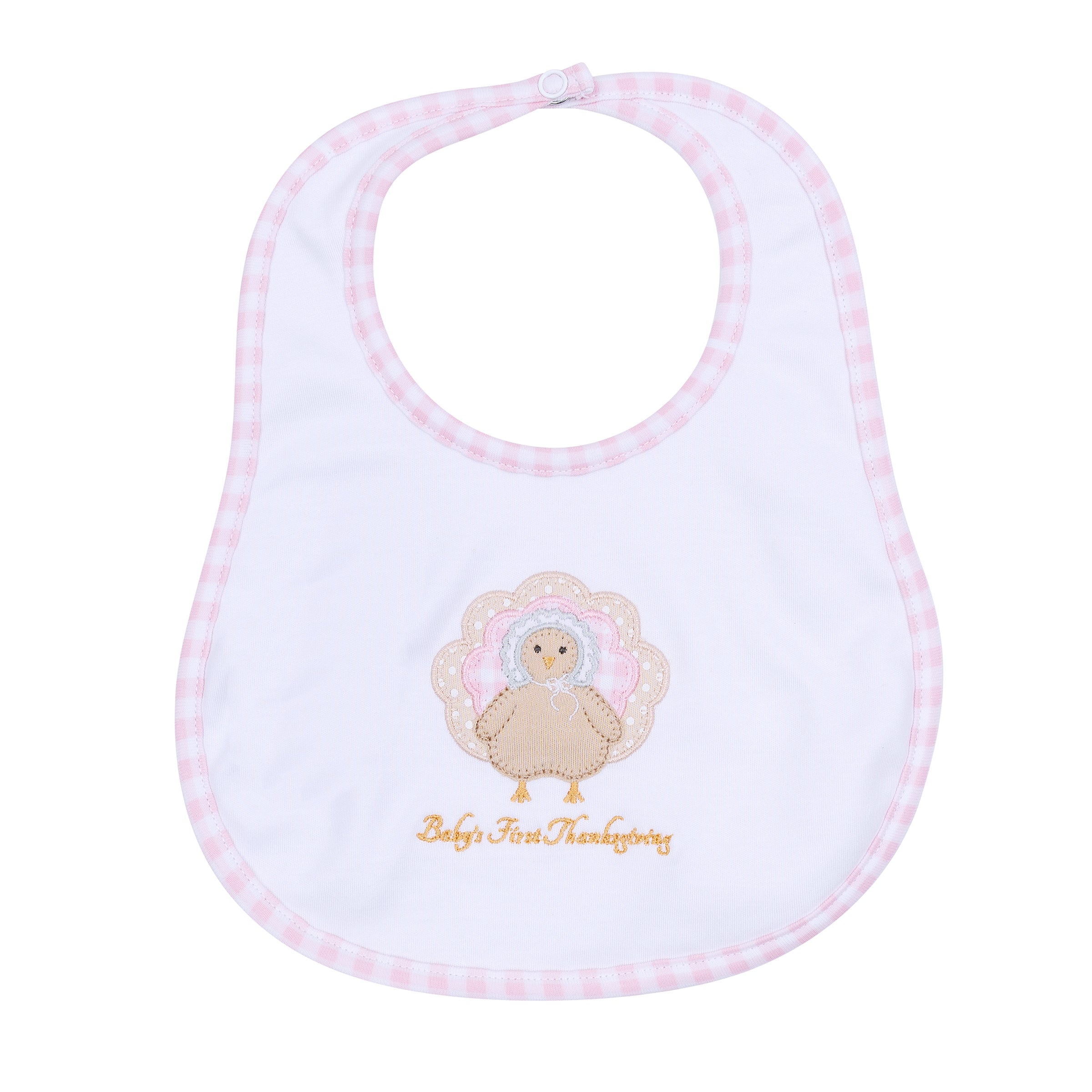 Pilgrim Pals Applique Baby's First Thanksgiving Bib - Pink Magnolia Baby Girl