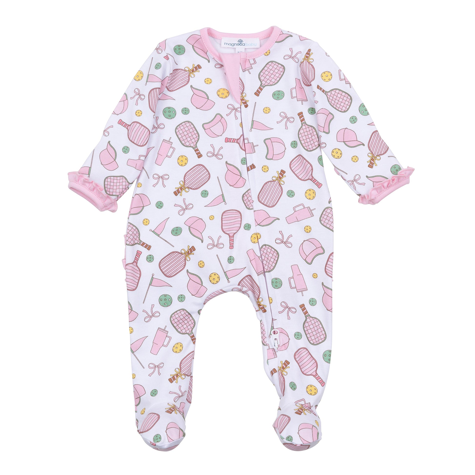 Pickleball Cuties Ruffle Zip Footie - Magnolia Baby Girl