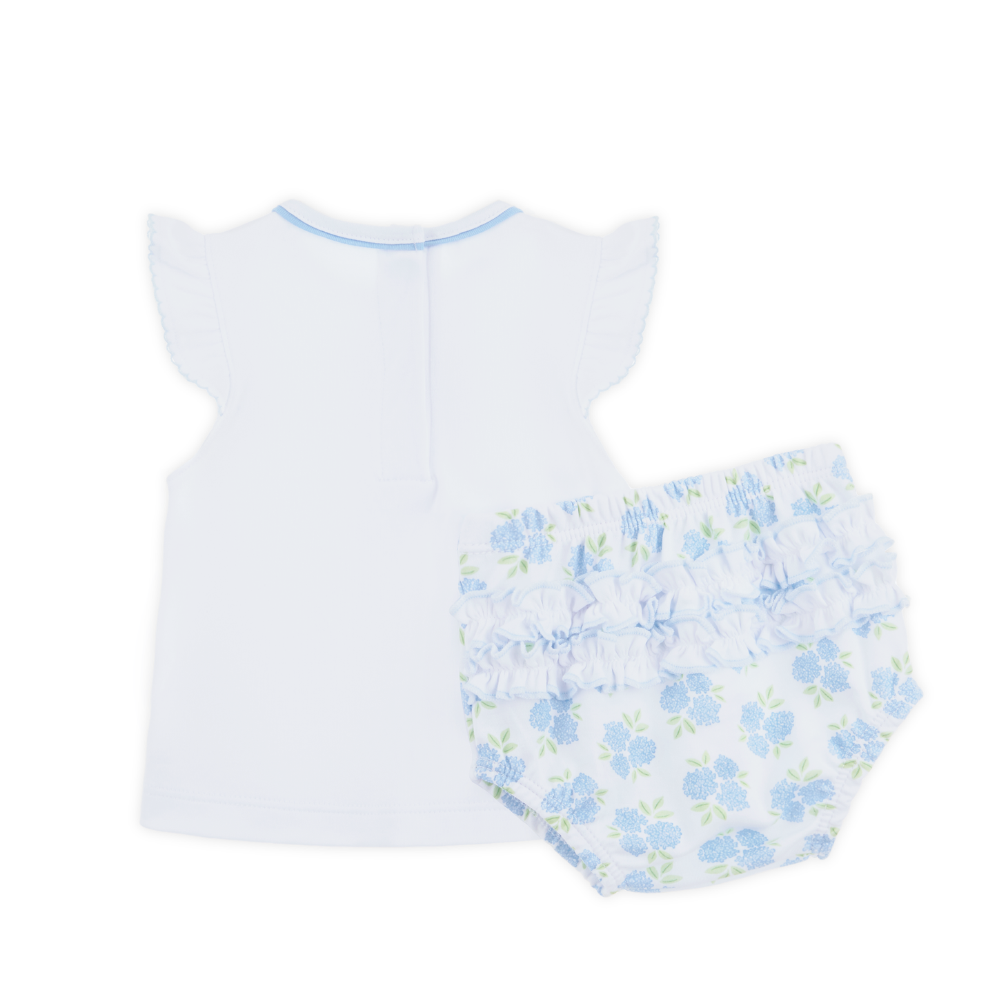 Dreamy Hydrangeas Hand-Embroidered Ruffle Diaper Cover Set
