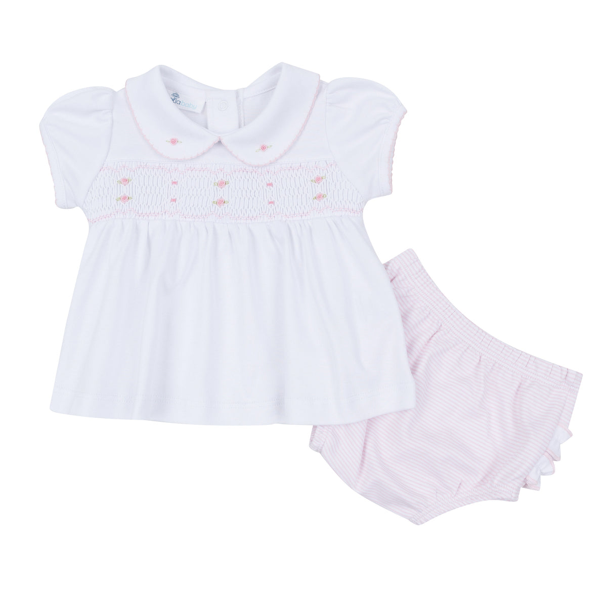 Anna Smocked Ruffle Short Sleeve Diaper Cover Set - Pink - Magnolia Baby Girl