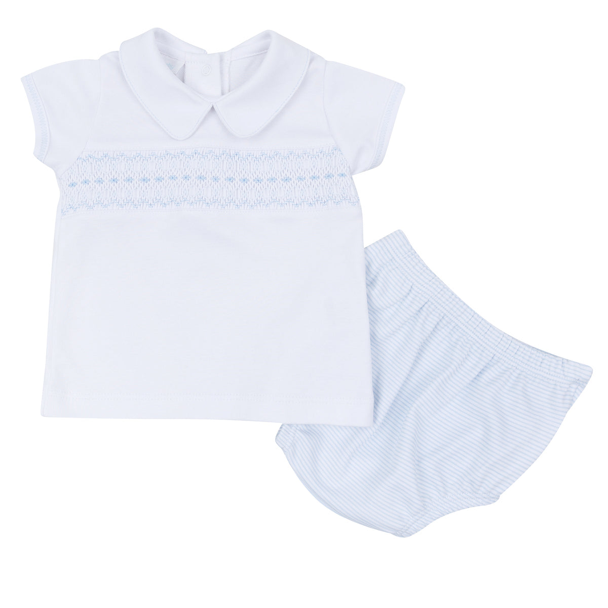Benjamin Smocked Short Sleeve Diaper Cover Set - Light Blue - Magnolia Baby Boy