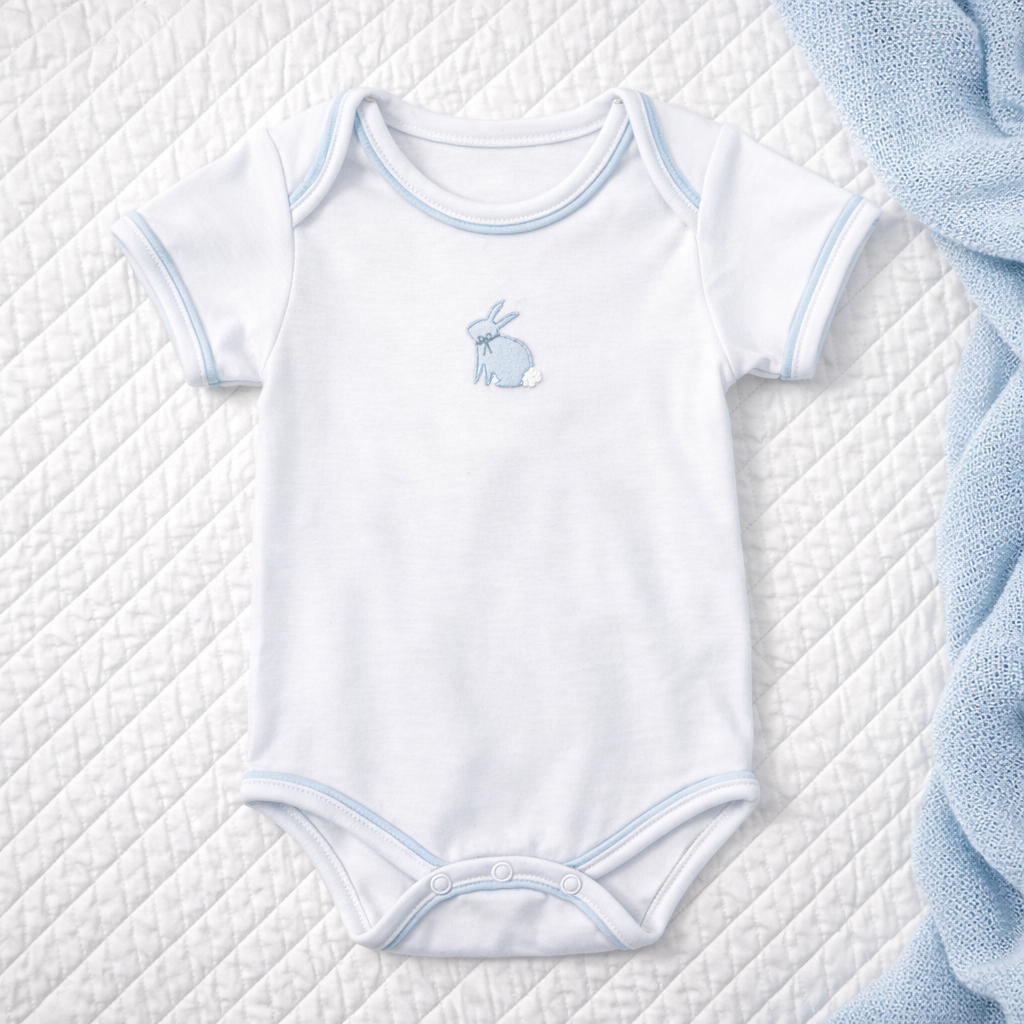 Leaping Bunnies Hand-Embroidered Bodysuit - Light Blue