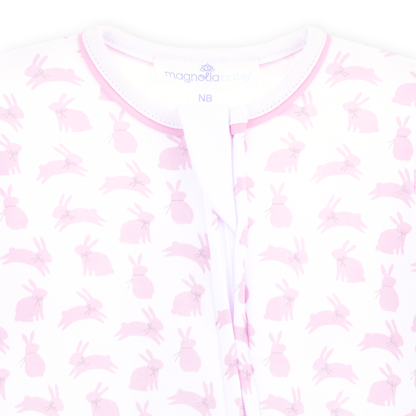 Leaping Bunnies Print Ruffle Zip Footie - Pink Magnolia Baby Girl