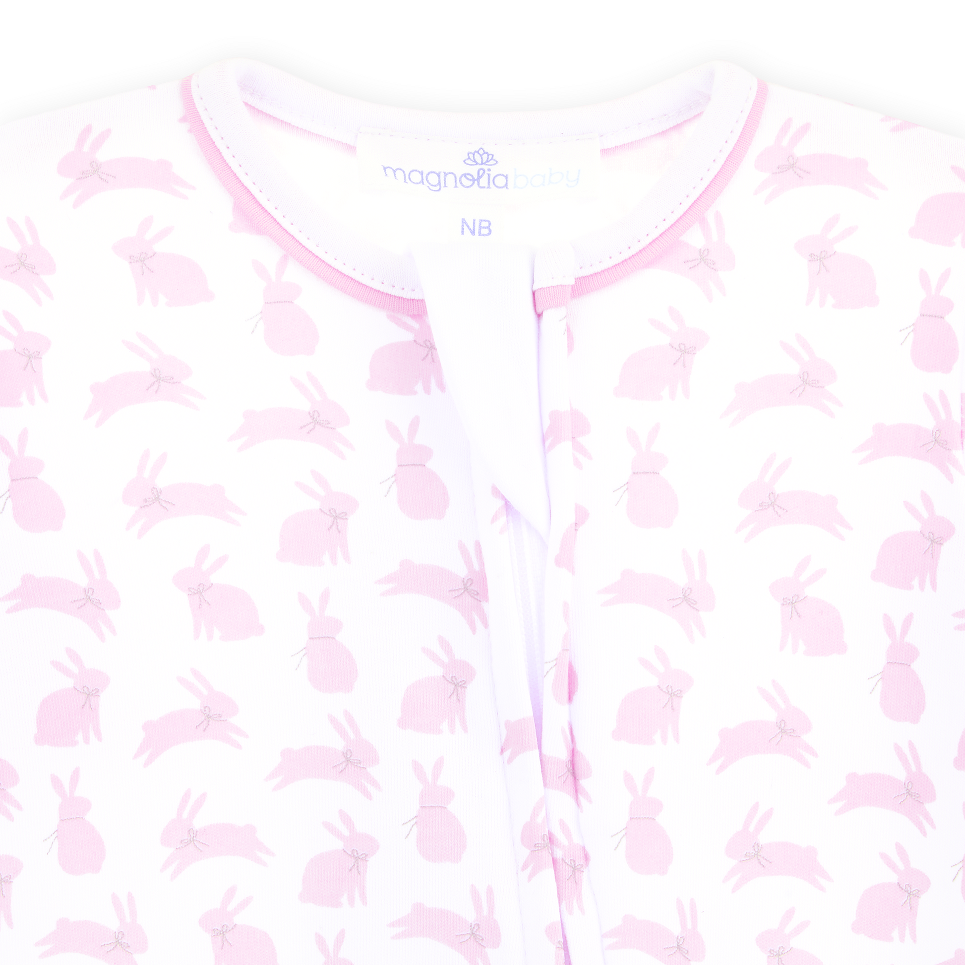 Leaping Bunnies Print Ruffle Zip Footie - Pink Magnolia Baby Girl