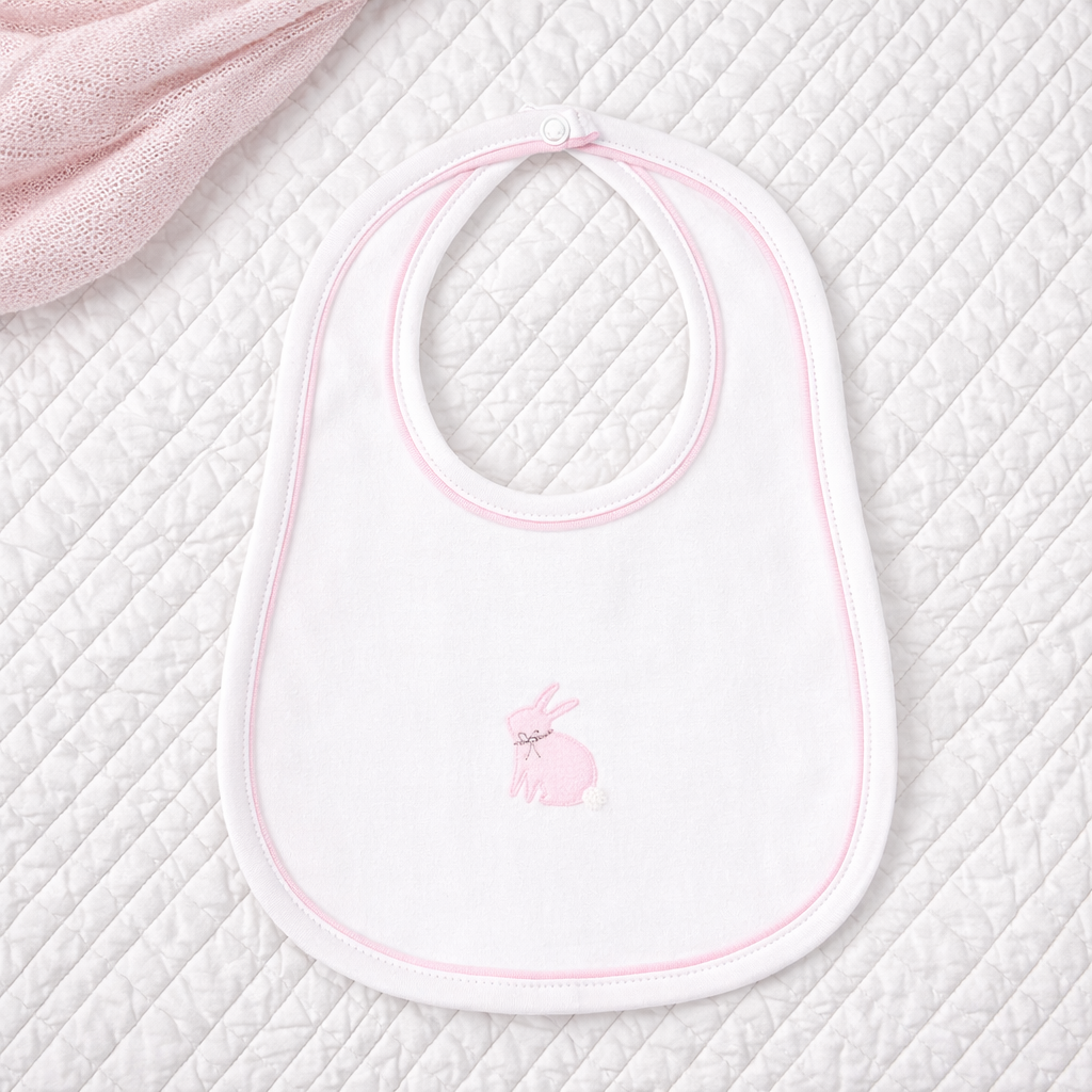 Leaping Bunnies Hand-Embroidered Bib - Pink